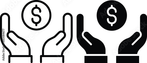 Hand holding dollar coin icon