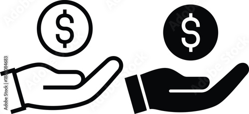 Two hands exchanging dollar coins representing financial transaction
