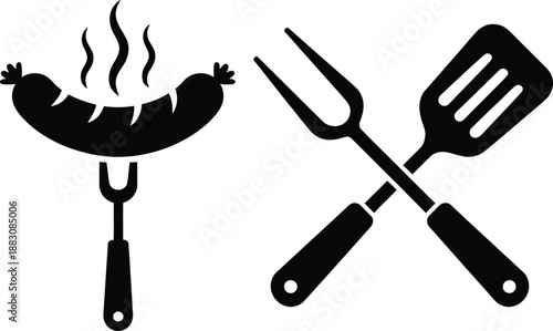 Grilled sausage with barbecue utensils