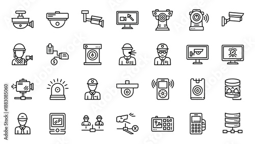 Collection of Security Surveillance Icons and Symbols.
