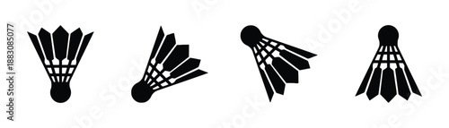 Badminton shuttlecock in different angles for sport equipment with feather and cork for competitive athletic games isolated on white background suitable for recreation