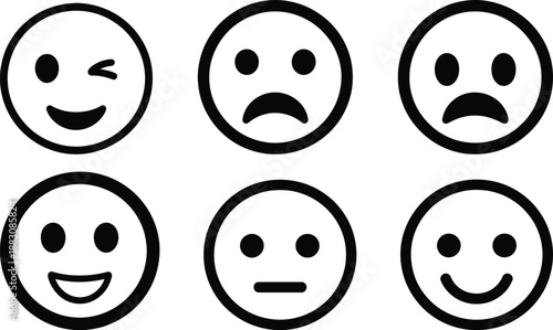 Collection of various emoticon faces on white background