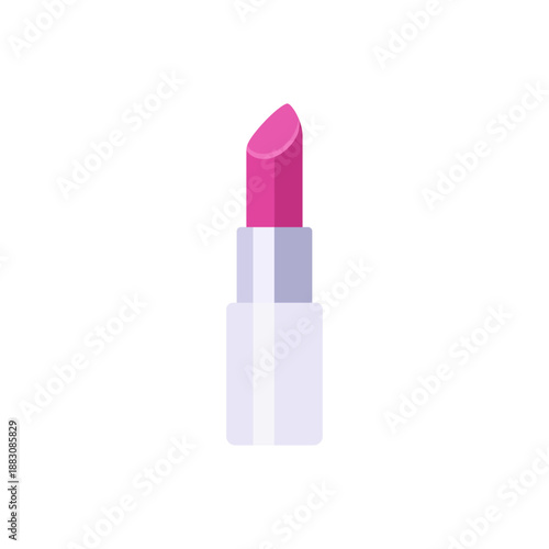 Barbiecore pink lipstick in silver tube makeup icon, colorful vector flat style illustration