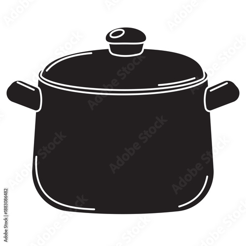 Cooking pot, black silhouette, isolated icon illustration