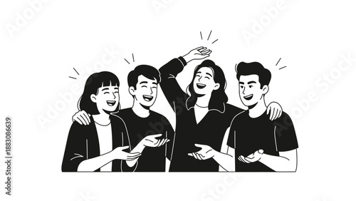 Group of diverse young friends laughing and talking together.