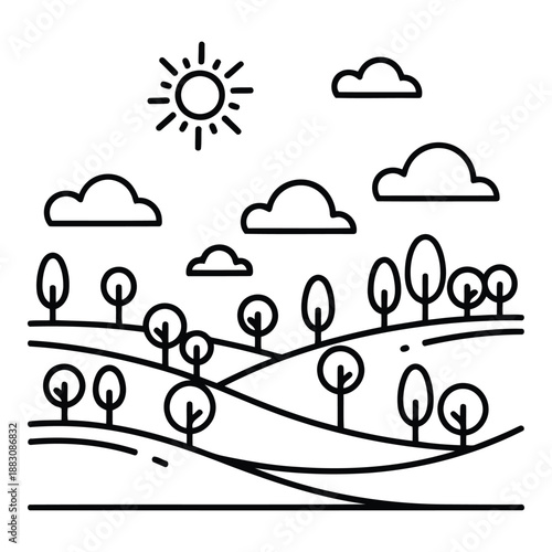 Sunny day in the countryside isolated on white background, Vector