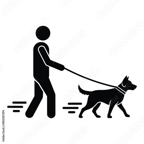 Person walking dog isolated on white background, Vector