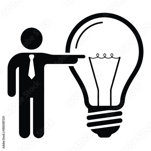 Businessman presenting lightbulb idea isolated on white background, Vector