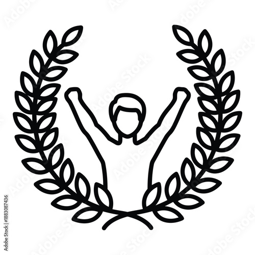 Victorious figure with laurel wreath isolated on white background, Vector