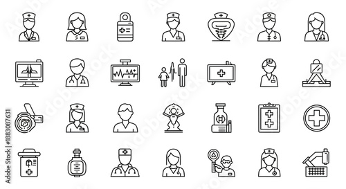 Medical Icons: Doctors, Nurses, Equipment, Health Symbols & Hospital Graphics