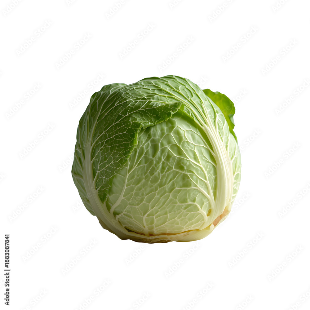 Obraz premium A Highly Detailed close-up of a single crisp and fresh cabbage without background