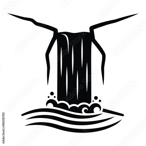 Waterfall flowing into pool isolated on white background, Vector