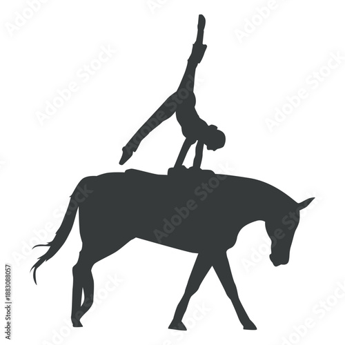 Girl doing trick on a horse silhouette