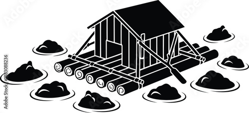 Construction site with building frame and piles of materials isolated on white background, Vector