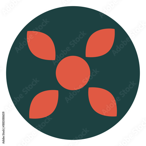 Green circle with an orange flower in the middle