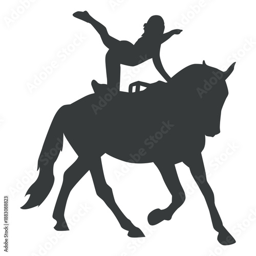 Girl performing stunt on a horse silhouette