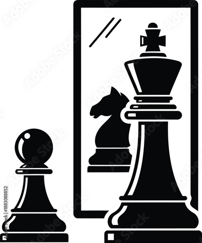 Chess piece reflection isolated on white background, Vector