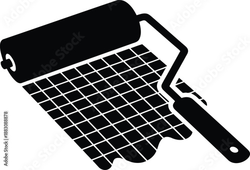 Paint roller on grid isolated on white background, Vector