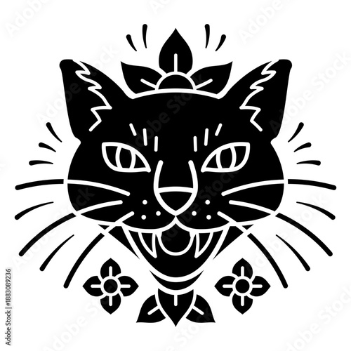 Floral angry cat tattoo