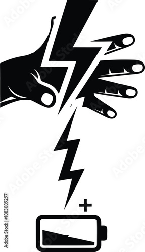 Hand generating electricity to charge battery isolated on white background, Vector