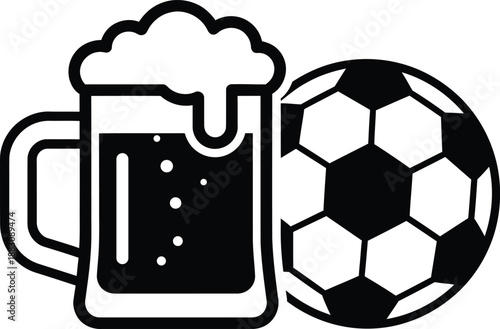 Black and White Icon of Beer and Football Soccer Match