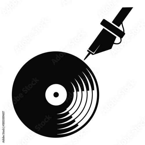 Vinyl record with stylus isolated on white background, Vector