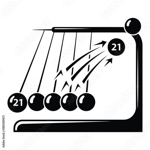 Newton's cradle in action isolated on white background, Vector