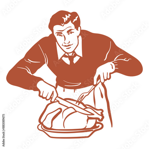 50s man cookining turkey