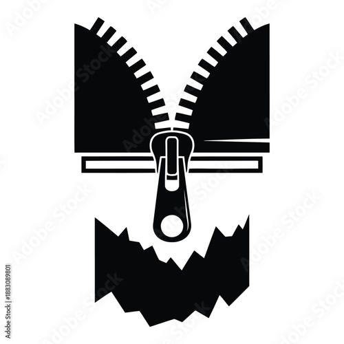 Open zipper revealing content isolated on white background, Vector