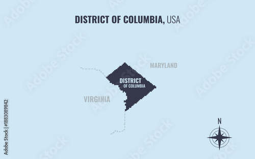 A map showing DC District of Columbia USPS into County in a minimalist colorful style