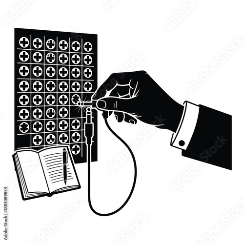 Analyzing medical imaging results isolated on white background, Vector