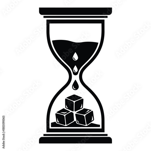 Melting ice in hourglass isolated on white background, Vector