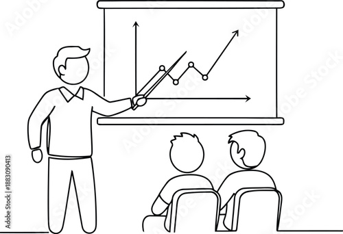 Teacher explaining graph to students isolated on white background, Vector