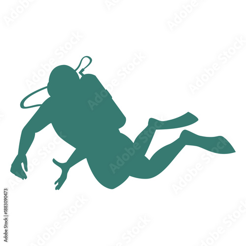 Realistic scuba diver silhouette