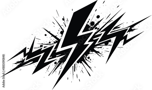 Stylized Lightning Strike Icons with Abstract Black Ink Splashes