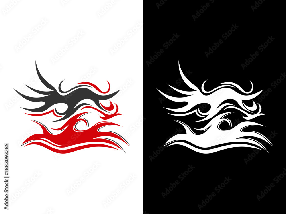 Obraz premium Abstract Tribal Flame Vector Graphic Dragon Logo Design Split