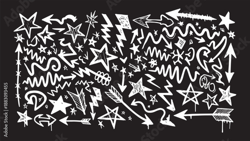 Set of hand drawn elements doodle comics isolated on white background. Speech bubbles with the words