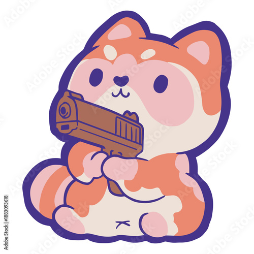 Adorable Shiba Inu puppy with a gun