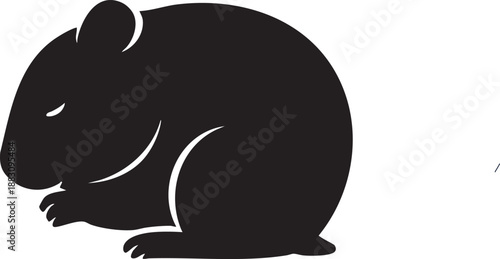 Charming black silhouette of a small hamster resting peacefully