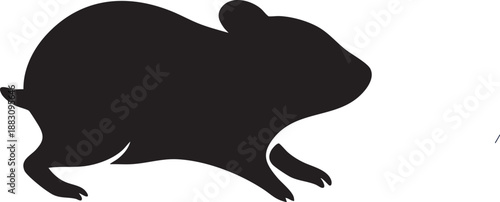 Black silhouette of a hamster running on a white background