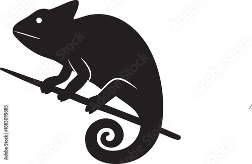Silhouette of a chameleon perched on a branch, symbolizing adaptation and change.