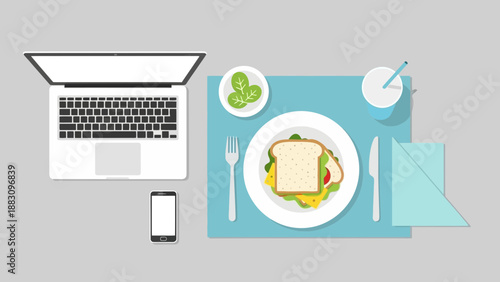 Lunch Break And Work: A Contemporary Composition Featuring a Laptop, Sandwich, And More