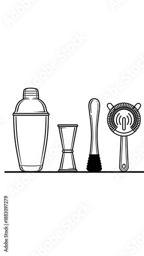 Minimalist Barware Illustration Depicting Essential Cocktail Tools For Mixology Enthusiasts