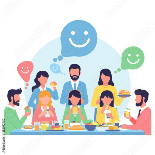 Joyful Family Gathering Sharing Nutritious Meal and Expressing Positive Emotions Together