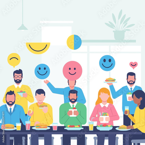 Joyful Gathering of Diverse Individuals Sharing Food and Expressing Positive Emotions in a