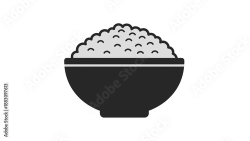 Minimalist Bowl Of Rice Depiction, Cuisine Illustration, Simple Food Icon Design