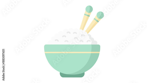 Minimalist Bowl Of Rice With Chopsticks On A Clean White Background Design