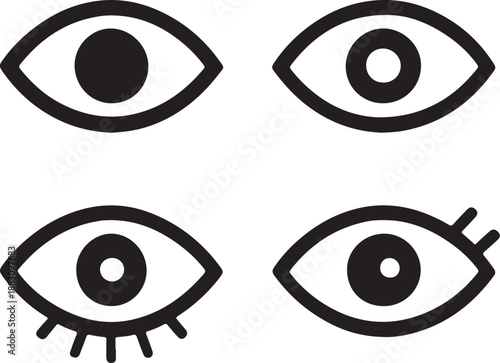 PrintMinimalist line art eye icons set on black background