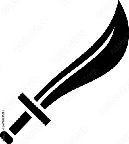 Saber icon. Simple curved blade sword weapon. Military equipment, fight, and battle concept. Vector symbol for game, app, or website design