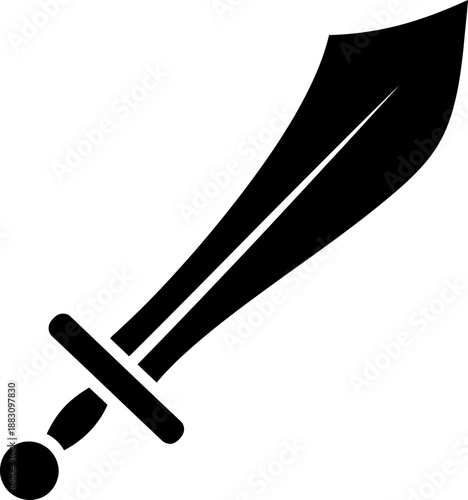 Pirate sword icon showing a single blade weapon with curved edge and handguard. Simple flat vector illustration for game or web design